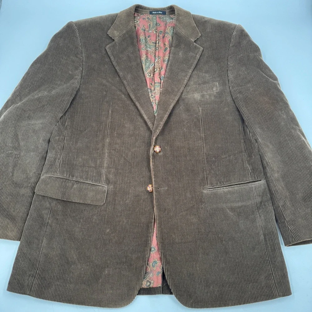 Lauren‎ Ralph Lauren 42R Brown Corduroy Blazer Mens Paisley Lined Sport Coat